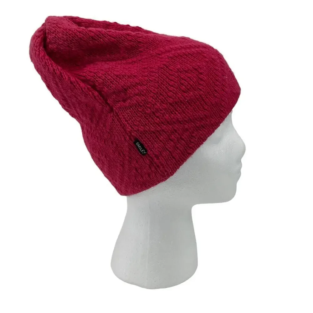Smiley Beanie 100% Wool Cap Pink Sock Hat‎ Mountain Outdoor